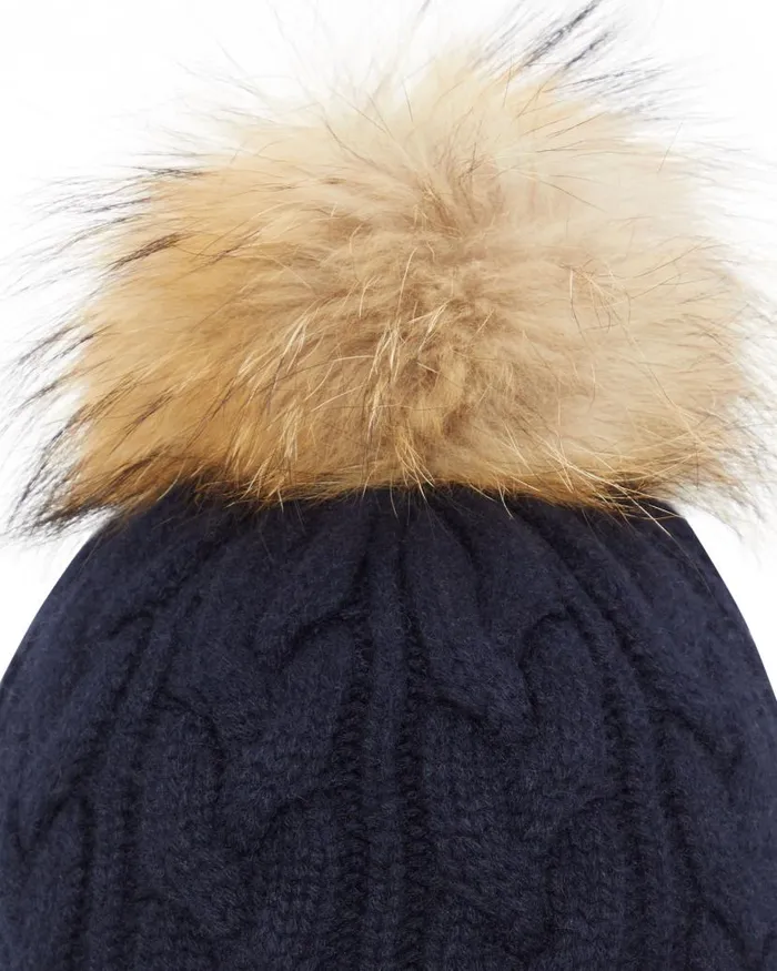 NPeal Hats WomenMen Unisex Chunky Cable Cashmere Pom Hat Navy Blue