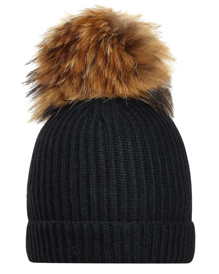 NPeal Hats WomenMen Unisex Ribbed Cashmere Hat With Detachable Pom Black