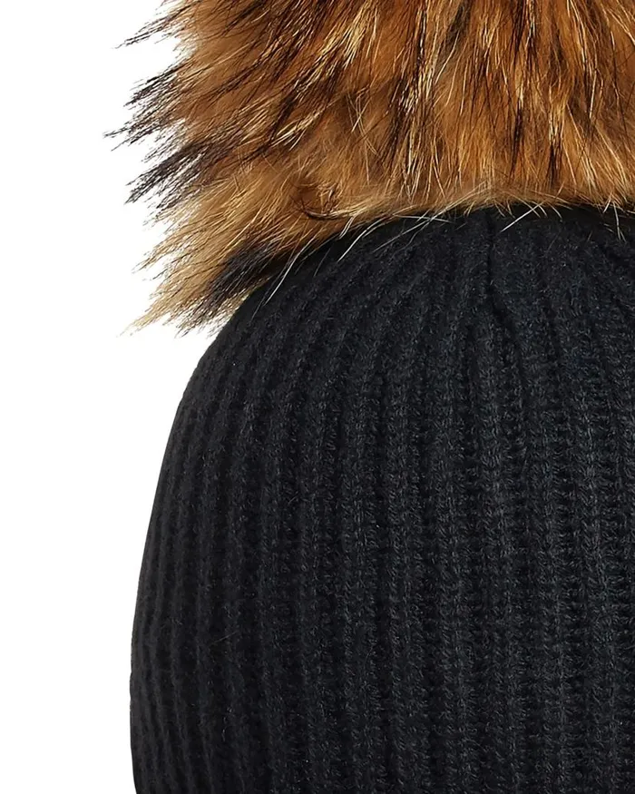 NPeal Hats WomenMen Unisex Ribbed Cashmere Hat With Detachable Pom Black