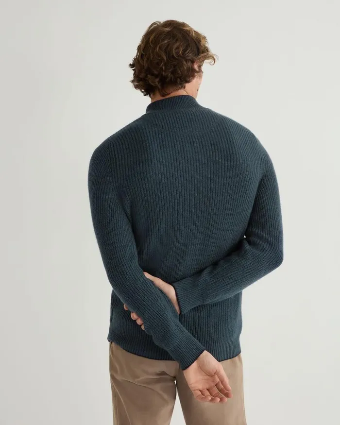 NPeal Jumpers Men Beauchamp Half Button Cashmere Jumper Caviar Blue