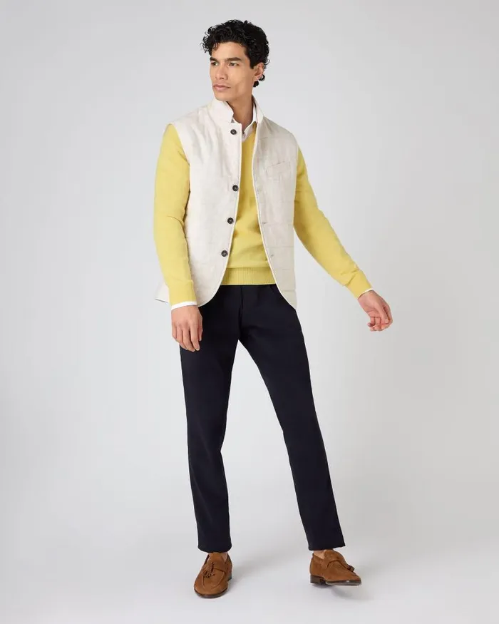 NPeal Jumpers Men Burlington V Neck Cashmere Jumper Citrine Yellow