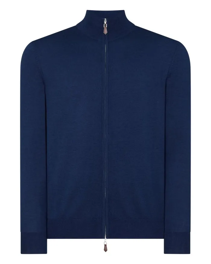 NPeal Jumpers Men Hyde Fine Gauge Cashmere Full Zip Jumper French Blue