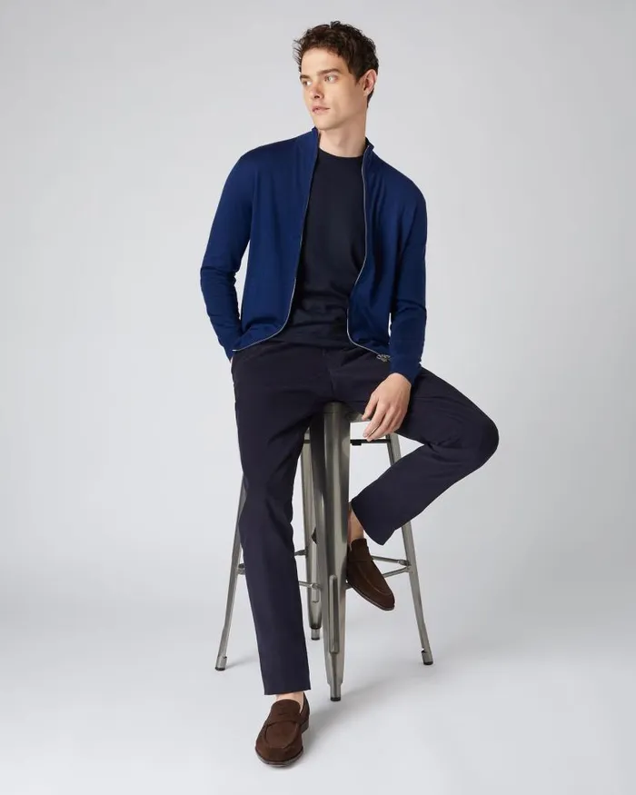 NPeal Jumpers Men Hyde Fine Gauge Cashmere Full Zip Jumper French Blue