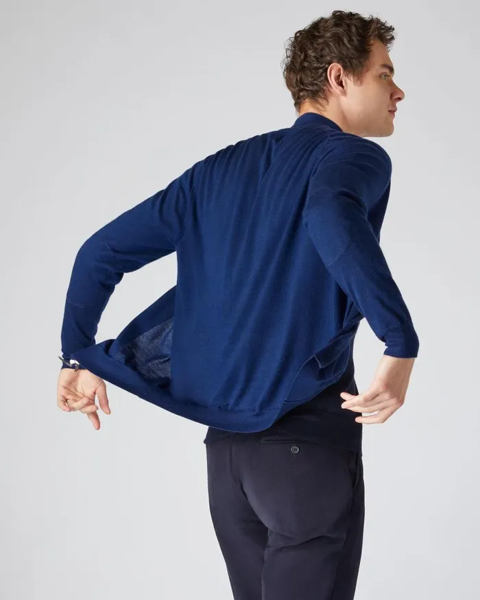 NPeal Jumpers Men Hyde Fine Gauge Cashmere Full Zip Jumper French Blue