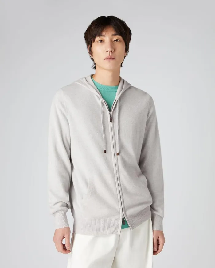 NPeal Jumpers Men Ladbroke Cashmere Hoodie Pebble Grey