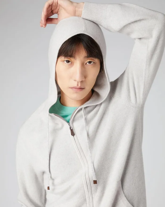 NPeal Jumpers Men Ladbroke Cashmere Hoodie Pebble Grey