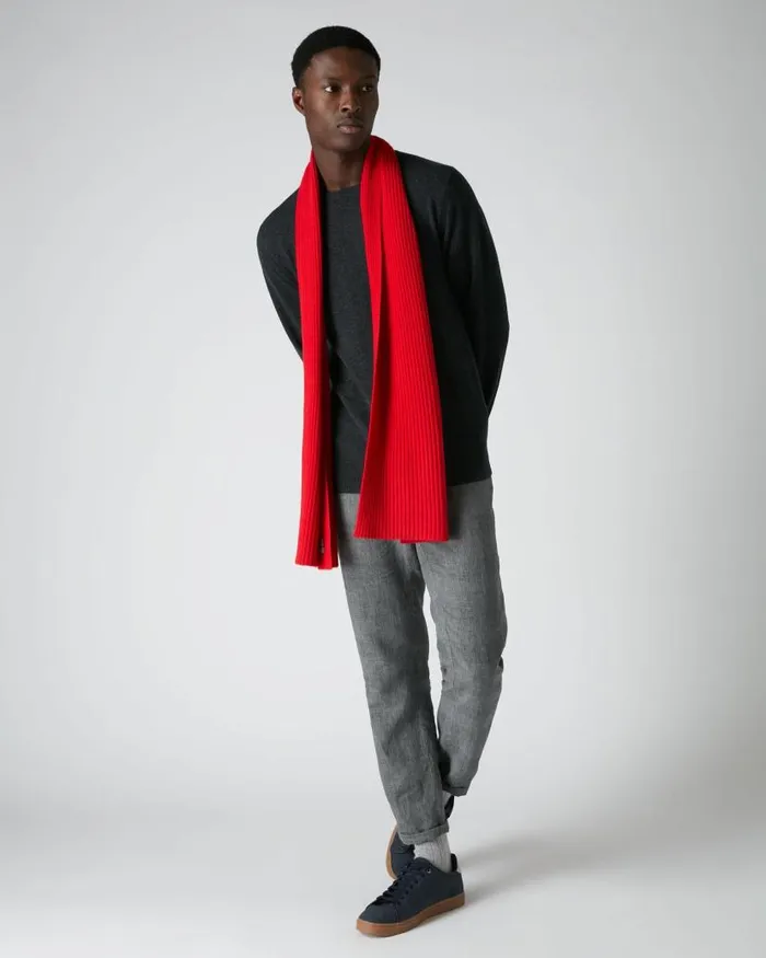 NPeal Jumpers Men Oxford Round Neck Cashmere Jumper Dark Charcoal Grey