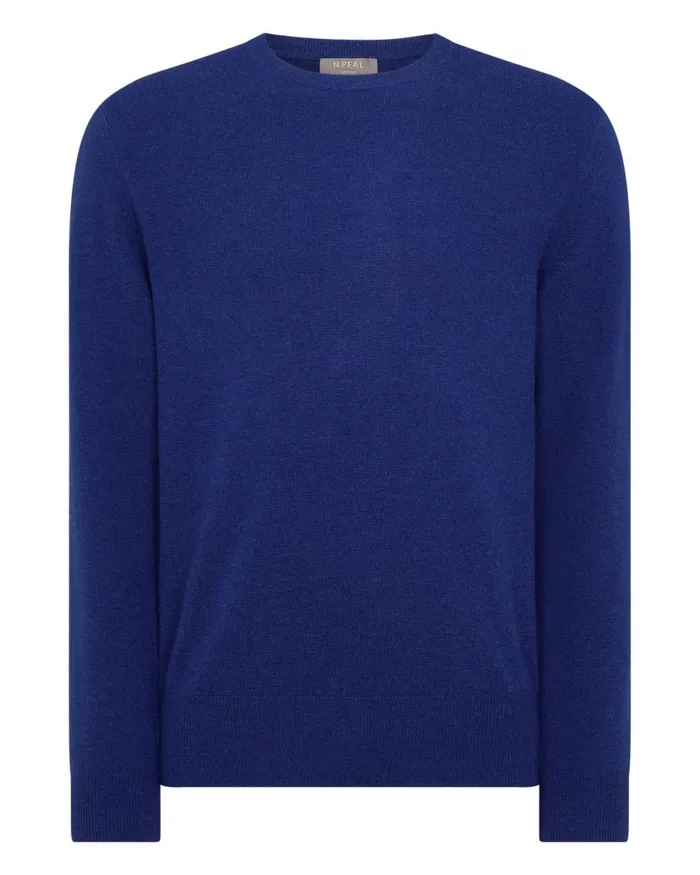 NPeal Jumpers Men Oxford Round Neck Cashmere Jumper Sapphire Blue