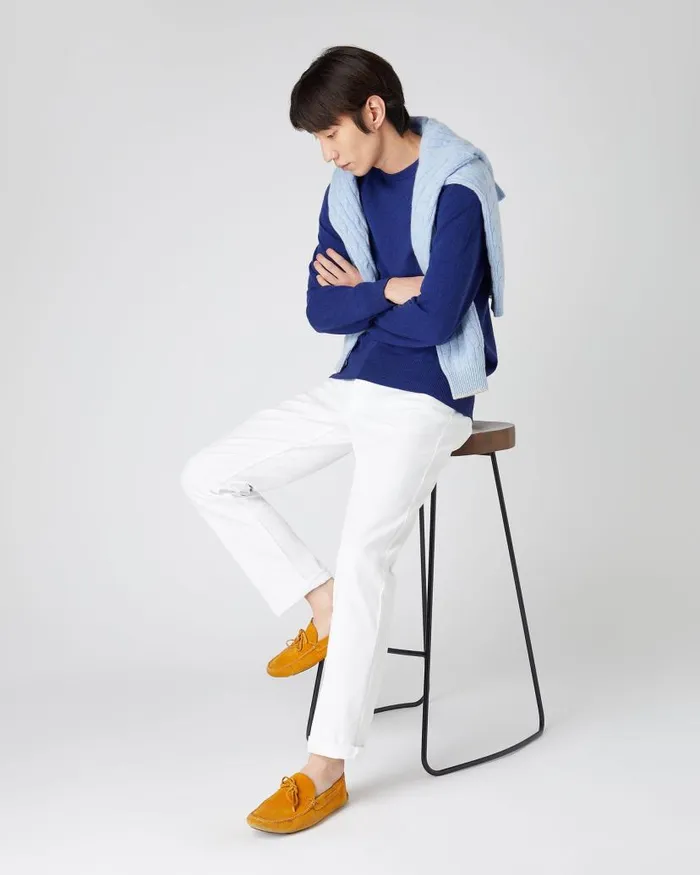 NPeal Jumpers Men Oxford Round Neck Cashmere Jumper Sapphire Blue