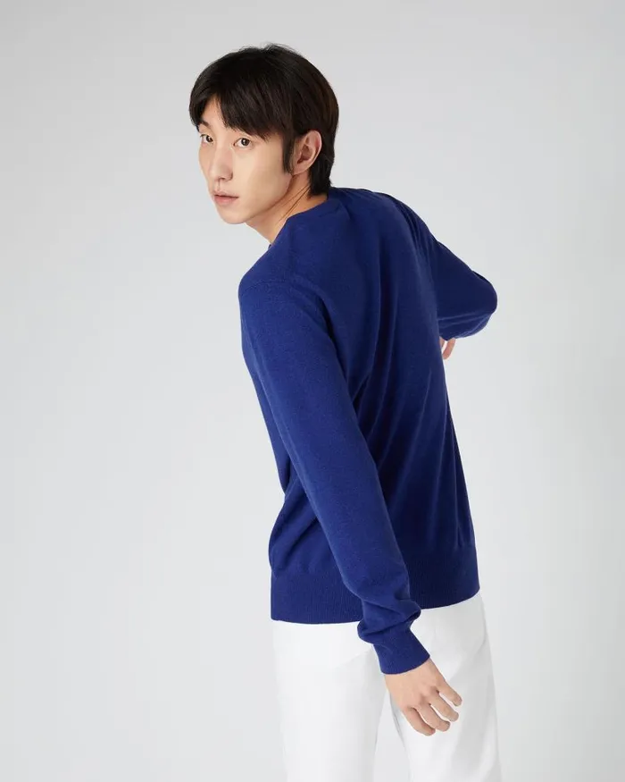 NPeal Jumpers Men Oxford Round Neck Cashmere Jumper Sapphire Blue