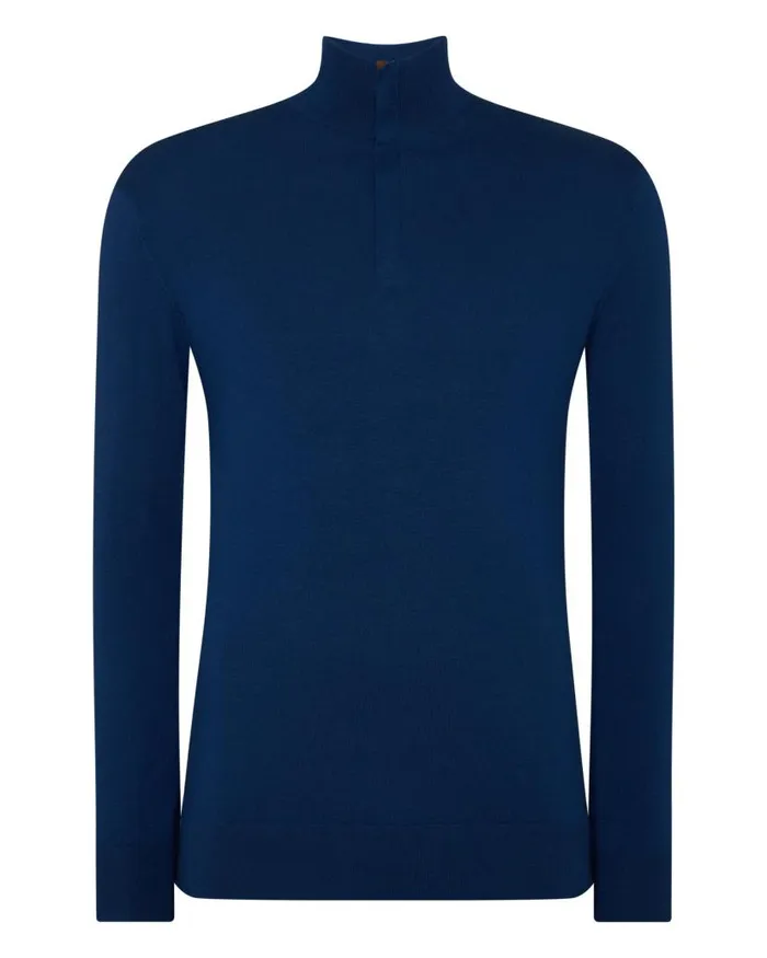 NPeal Jumpers Men Regent Fine Gauge Cashmere Half Zip Jumper French Blue