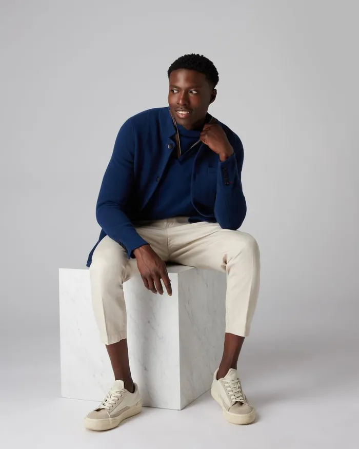 NPeal Jumpers Men Regent Fine Gauge Cashmere Half Zip Jumper French Blue