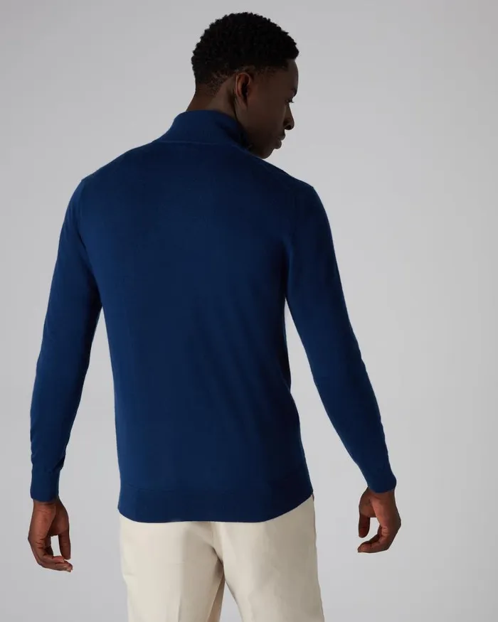 NPeal Jumpers Men Regent Fine Gauge Cashmere Half Zip Jumper French Blue