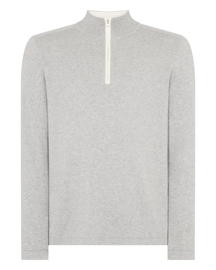 NPeal Jumpers Men Salcombe Half Zip Cotton Cashmere Jumper Fumo Grey