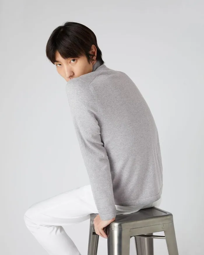 NPeal Jumpers Men Salcombe Half Zip Cotton Cashmere Jumper Fumo Grey