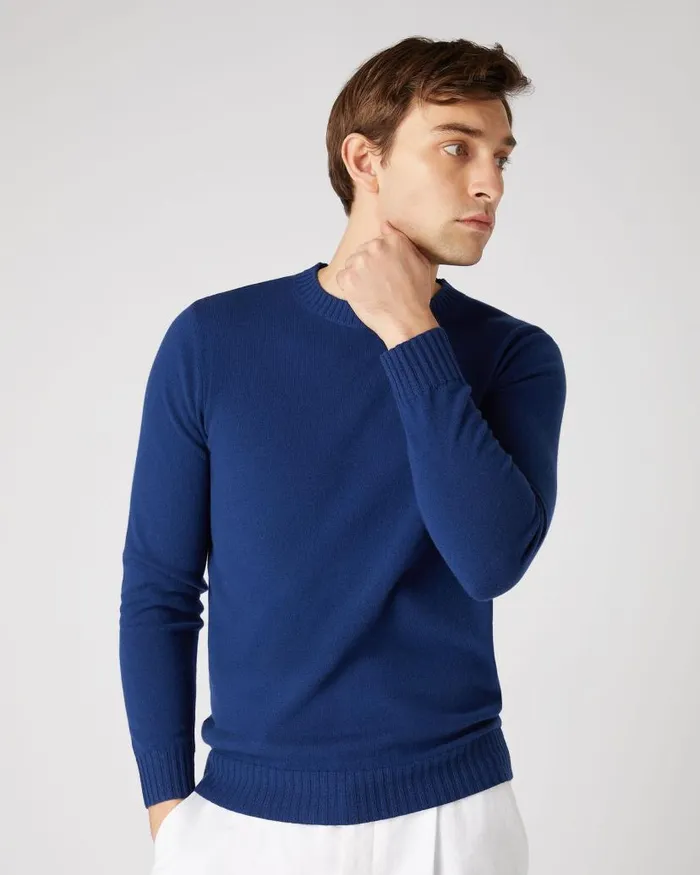 NPeal Jumpers Men Shoreditch Round Neck Cashmere Jumper French Blue