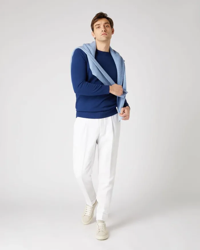 NPeal Jumpers Men Shoreditch Round Neck Cashmere Jumper French Blue