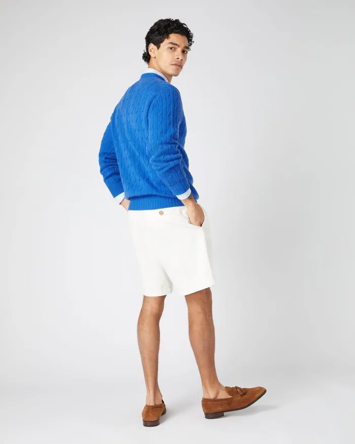 NPeal Jumpers Men Thames Cable Round Neck Cashmere Jumper Sonic Blue