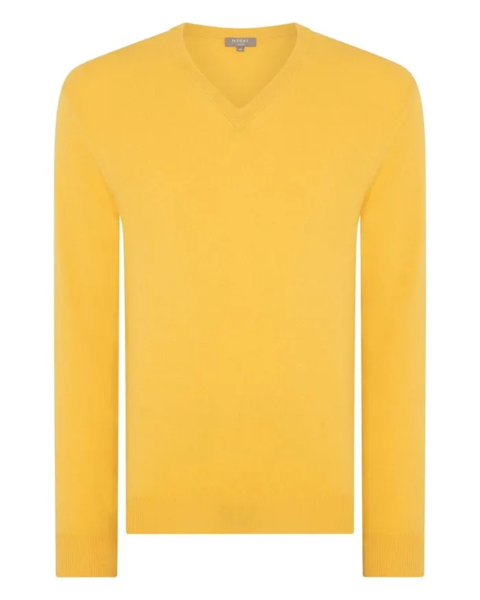 NPeal Jumpers Men The Burlington V Neck Cashmere Jumper Canary Yellow