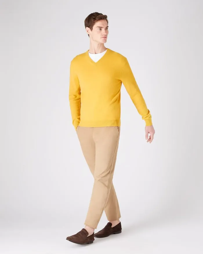 NPeal Jumpers Men The Burlington V Neck Cashmere Jumper Canary Yellow