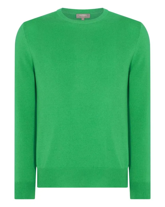 NPeal Jumpers Men The Oxford Round Neck Cashmere Jumper Parrot Green