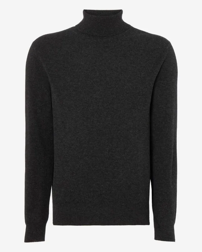 NPeal Jumpers Men Trafalgar Roll Neck Cashmere Jumper Dark Charcoal Grey