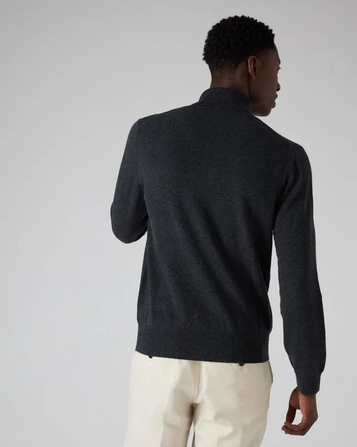 NPeal Jumpers Men Trafalgar Roll Neck Cashmere Jumper Dark Charcoal Grey
