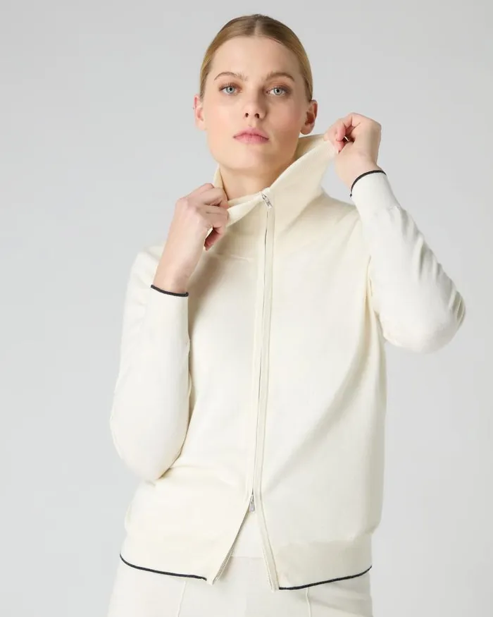 NPeal Jumpers Women Cotton Cashmere Full Zip Jumper New Ivory White