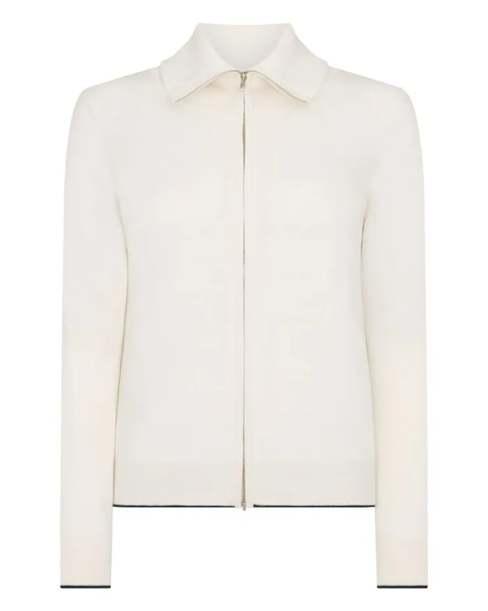 NPeal Jumpers Women Cotton Cashmere Full Zip Jumper New Ivory White