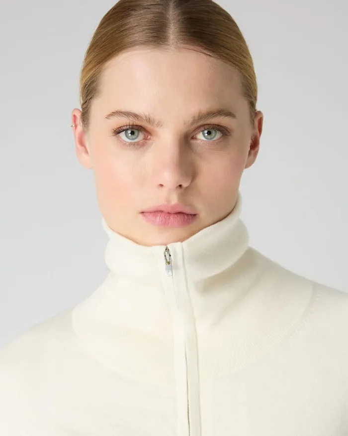 NPeal Jumpers Women Cotton Cashmere Full Zip Jumper New Ivory White