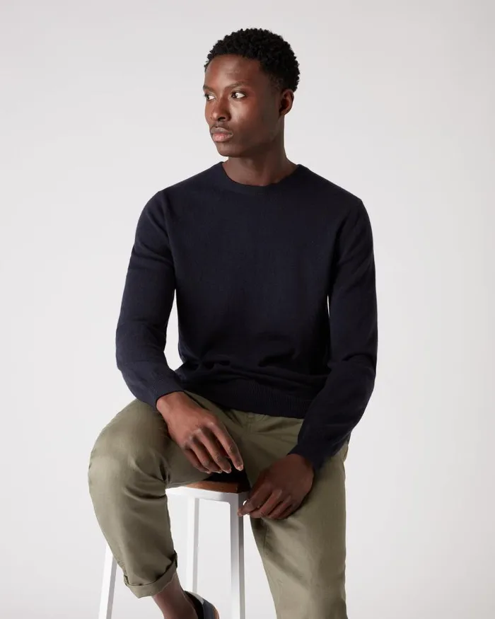 NPeal Jumpers Women Oxford Round Neck Cashmere Jumper Navy Blue