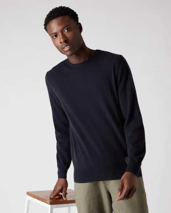 NPeal Jumpers Women Oxford Round Neck Cashmere Jumper Navy Blue