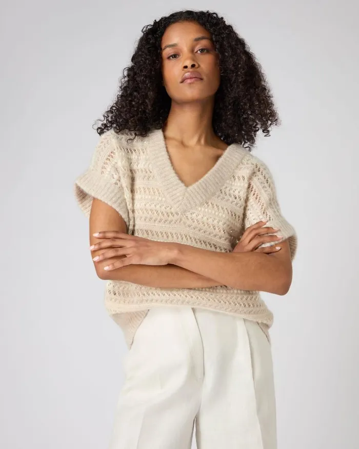 NPeal Jumpers Women Stitch Vest Beige Brown