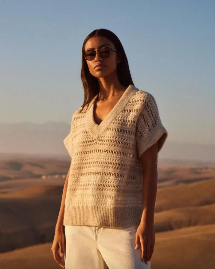 NPeal Jumpers Women Stitch Vest Beige Brown