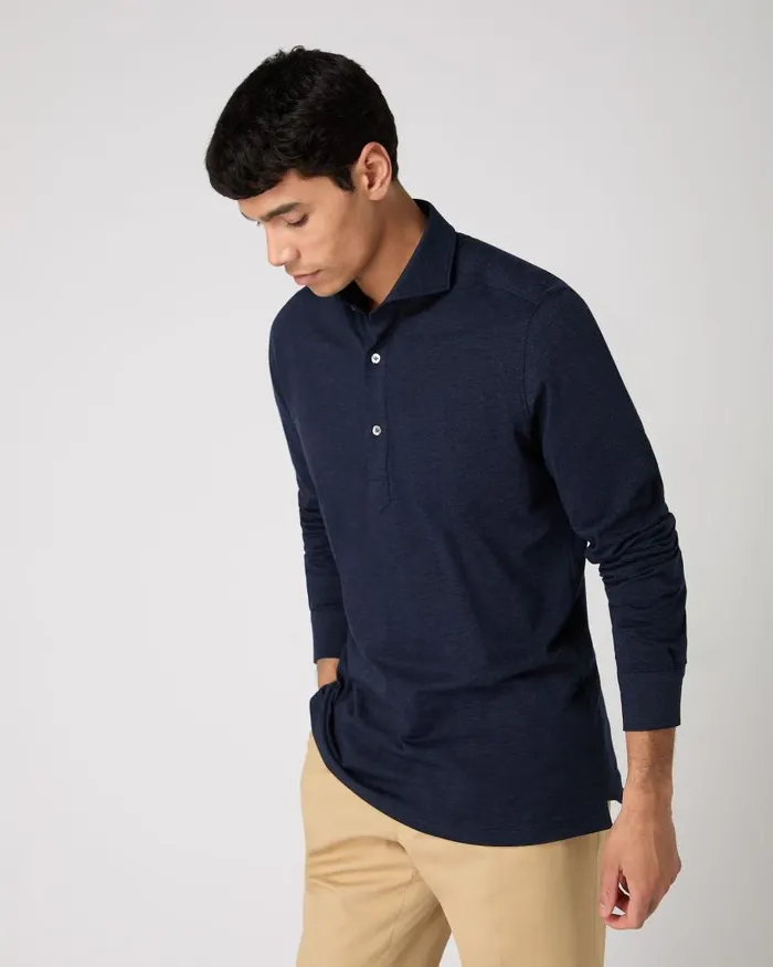 NPeal Polos and Tshirts Men Antibes Cotton Cashmere Polo Shirt Navy Blue