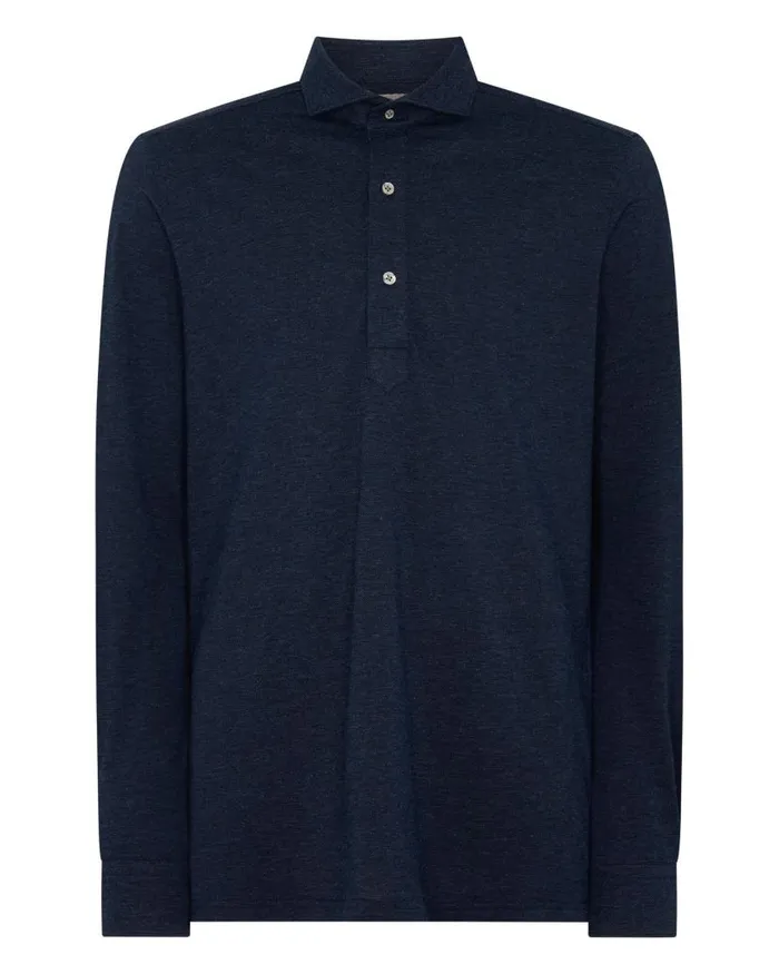 NPeal Polos and Tshirts Men Antibes Cotton Cashmere Polo Shirt Navy Blue