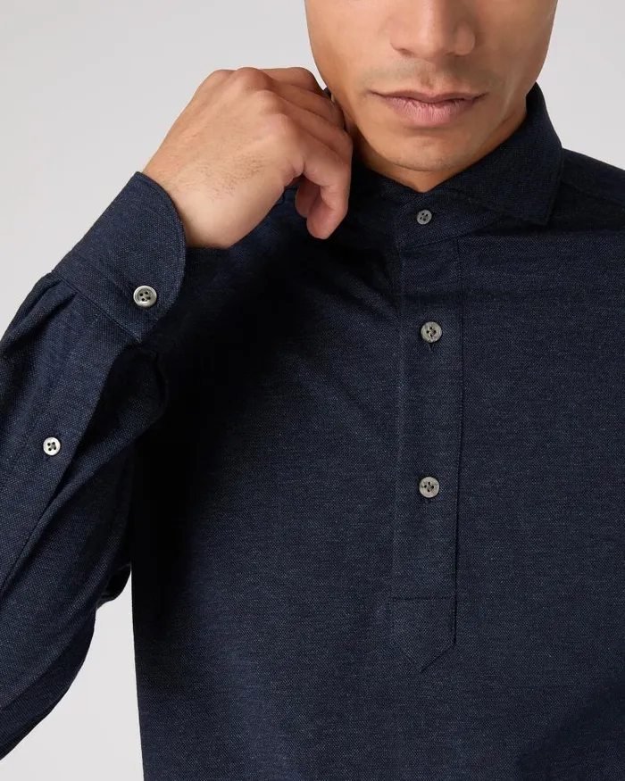 NPeal Polos and Tshirts Men Antibes Cotton Cashmere Polo Shirt Navy Blue