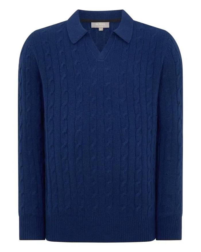 NPeal Polos and Tshirts Men Cable Polo Cashmere Shirt French Blue
