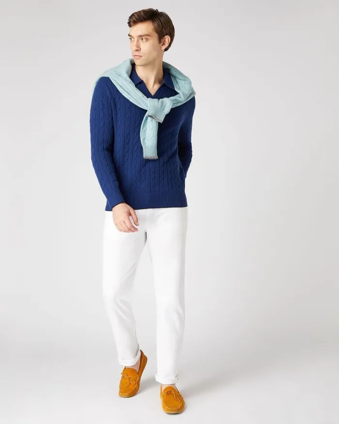 NPeal Polos and Tshirts Men Cable Polo Cashmere Shirt French Blue