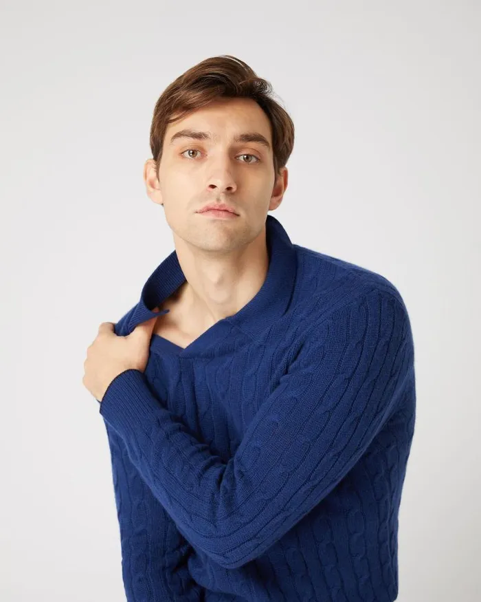 NPeal Polos and Tshirts Men Cable Polo Cashmere Shirt French Blue