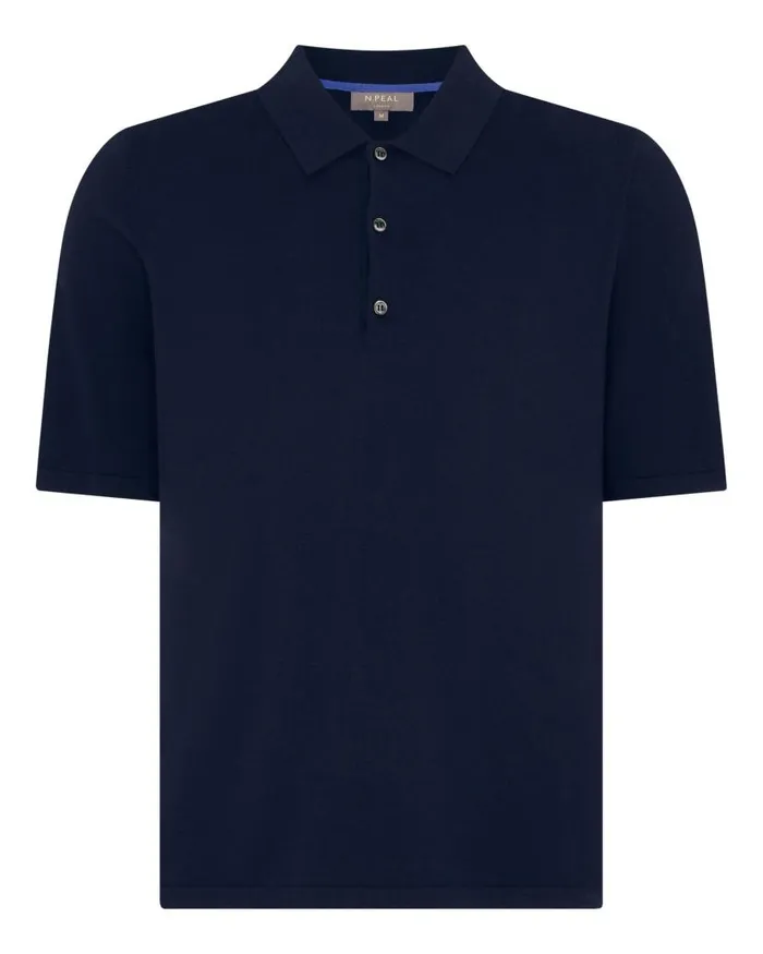 NPeal Polos and Tshirts Men Polzeath Cotton Cashmere Polo TShirt Navy Blue