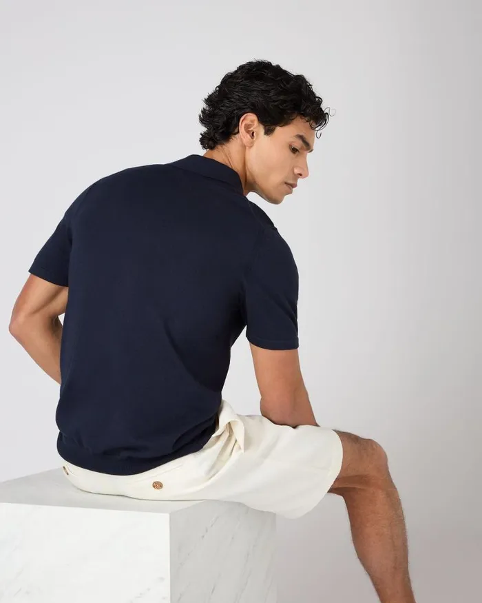 NPeal Polos and Tshirts Men Polzeath Cotton Cashmere Polo TShirt Navy Blue