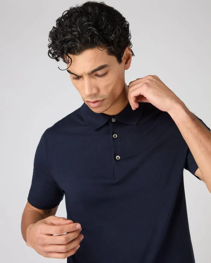 NPeal Polos and Tshirts Men Polzeath Cotton Cashmere Polo TShirt Navy Blue