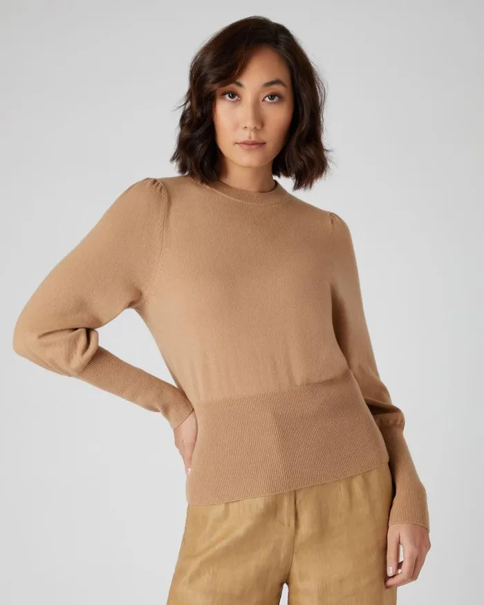 NPeal Round Necks Women Deep Hem Round Neck Cashmere Jumper Sahara Brown