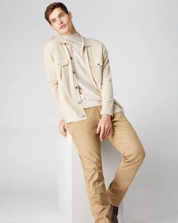 NPeal Shirts Men Cashmere Safari Shirt Heather Beige Brown