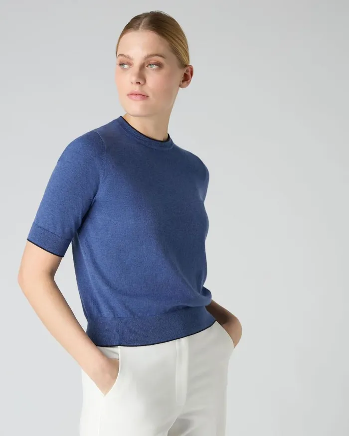 NPeal Tops and Tshirts Women Cotton Cashmere TShirt Denim Blue