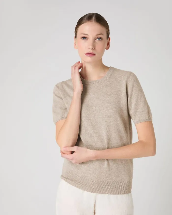 NPeal Tops and Tshirts Women Milly Classic Cashmere TShirt Oatmeal Brown