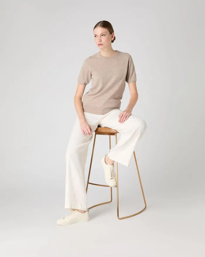 NPeal Tops and Tshirts Women Milly Classic Cashmere TShirt Oatmeal Brown