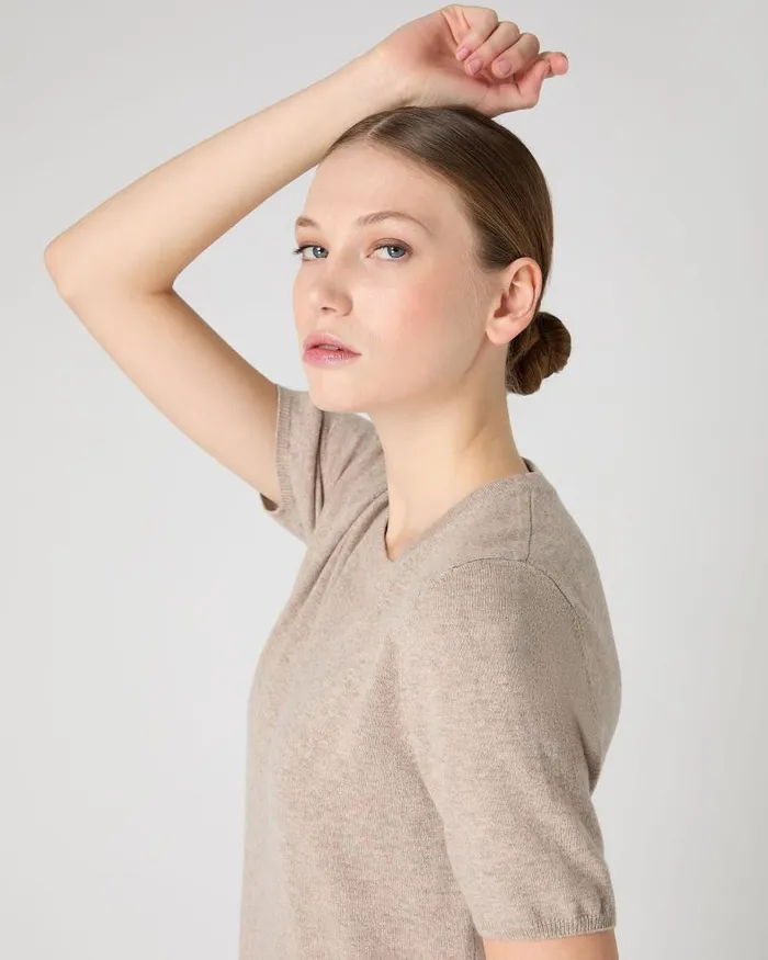 NPeal Tops and Tshirts Women Milly Classic Cashmere TShirt Oatmeal Brown