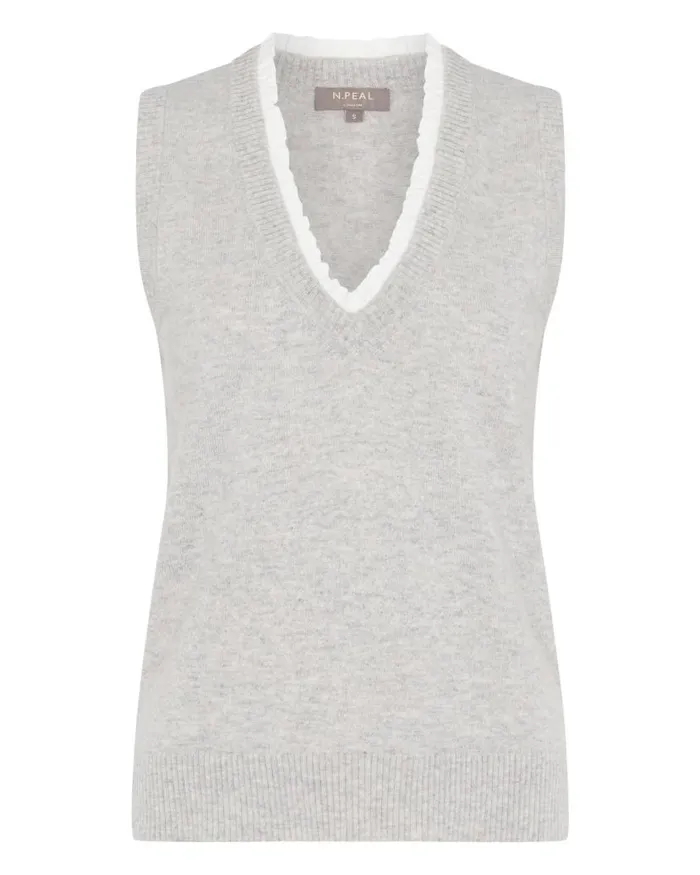 NPeal Tops and Tshirts Women Ruffle Trim Sleeveless Cashmere Top Fumo Grey